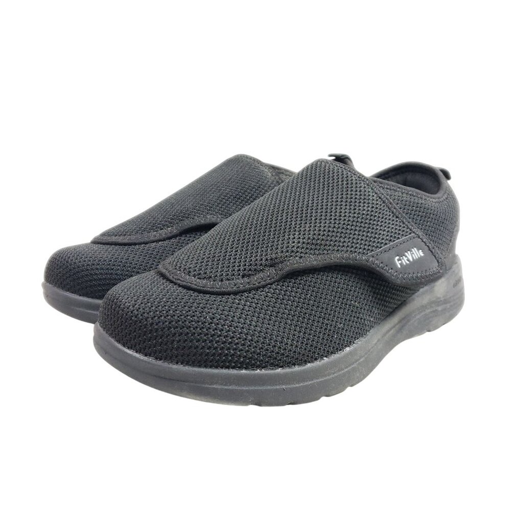 FitVille Womens Size 9.5 Wide Black Diabetic Comfort Slip-On Shoes